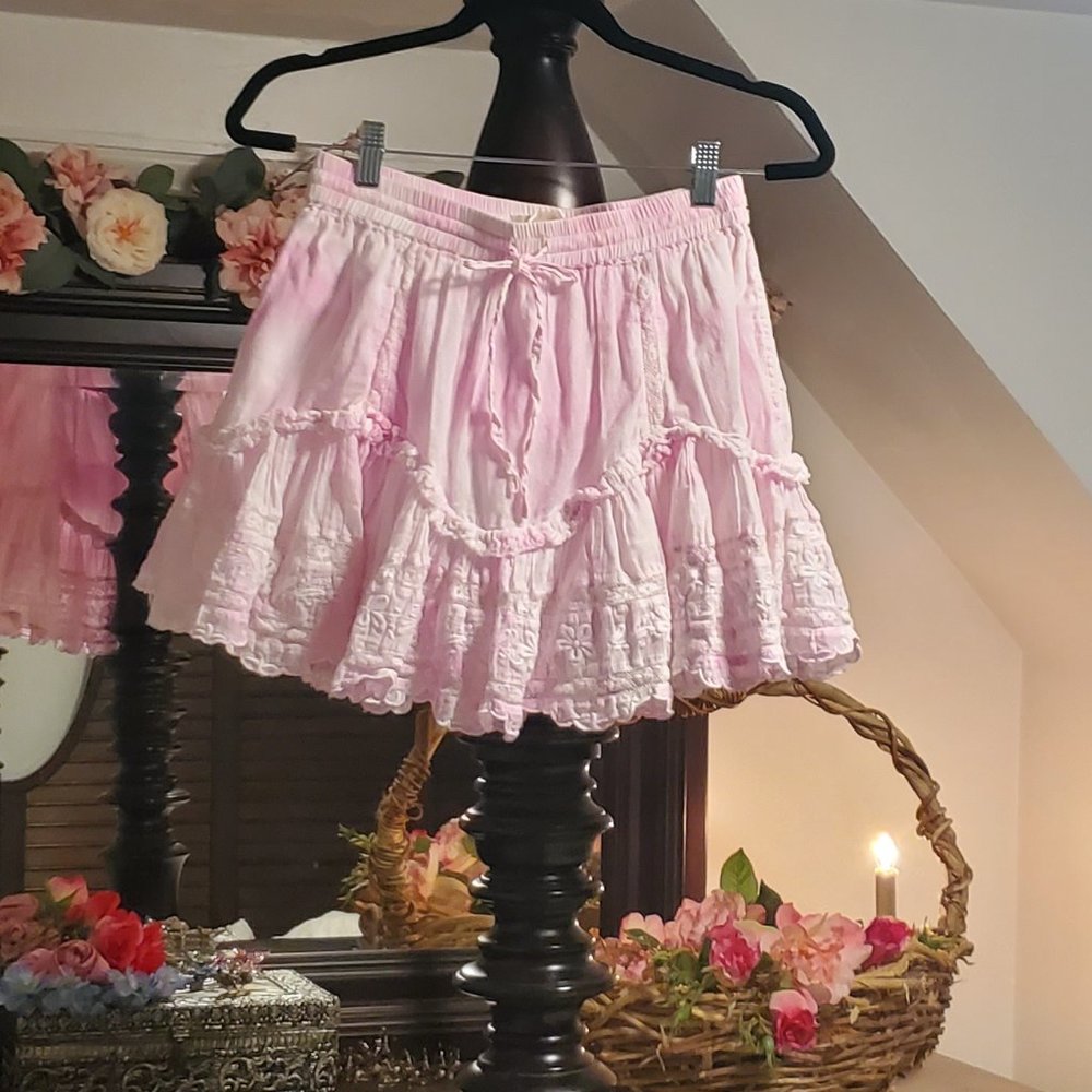 LoveShackFancy Mini Skirt Pink Tie-Dye XS/S